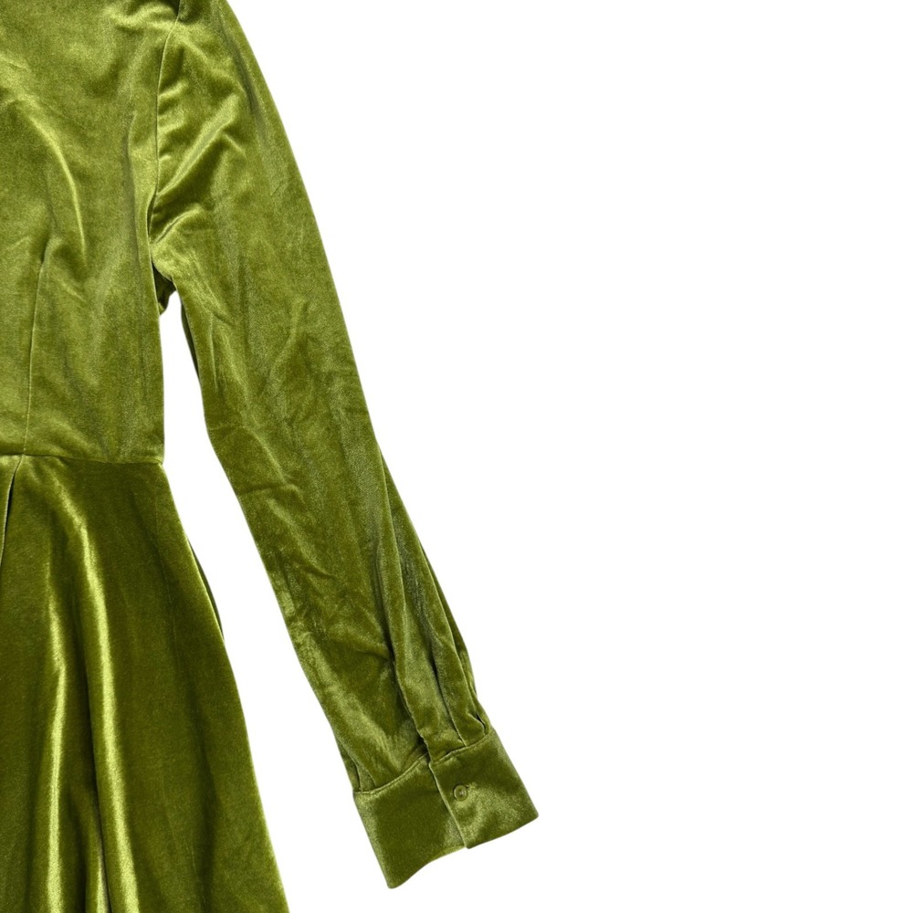 NEW Fashion Nova Phoebe Velvet Shirt Dress S Green Chartreuse Mini Luxe Mod - Picture 4 of 10